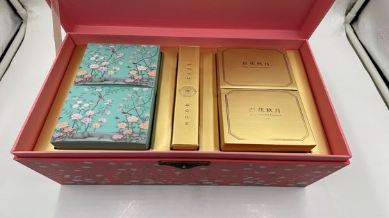 Wholesale  Cardboard Customized Large Rectangle Mooncake Flat Pack Folding Magnetic Pink Gift Boxes With Handle