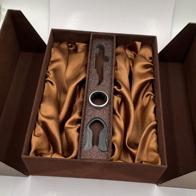Custom Logo Printed Rigid Cardboard Open Door Box Packaging Luxury Lingerie Brown Gift Box Satin Insert For Wine