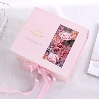 Pink Magnetic Wedding Favor Paper Packaging Gift Flower Box With PVC Window