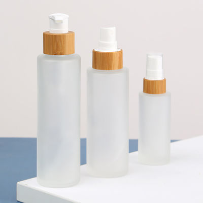 Base Material Glass Matte Frosted Perfume Clear Glass Bamboo Lid Bottles for Skincare Packing