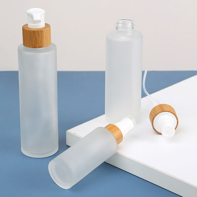 Base Material Glass Matte Frosted Perfume Clear Glass Bamboo Lid Bottles for Skincare Packing