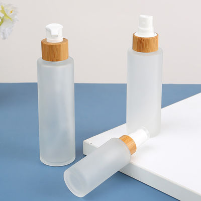 Base Material Glass Matte Frosted Perfume Clear Glass Bamboo Lid Bottles for Skincare Packing