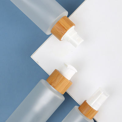 Base Material Glass Matte Frosted Perfume Clear Glass Bamboo Lid Bottles for Skincare Packing