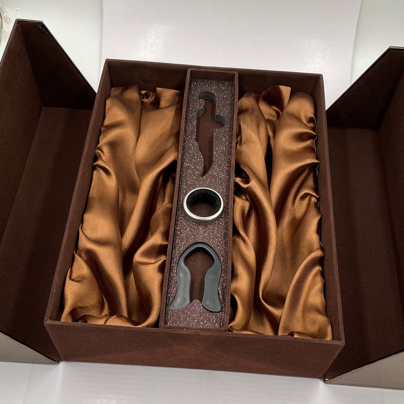 Custom Logo Printed Rigid Cardboard Open Door Box Packaging Luxury Lingerie Brown Gift Box Satin Insert For Wine