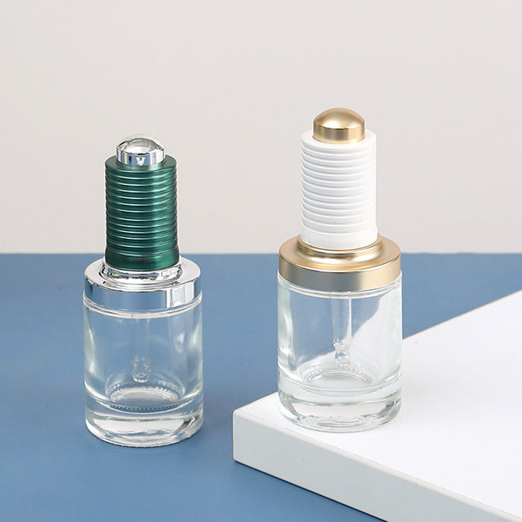 30-50ml Round Clear Dropper Glass Skin Care Oil Bottle with White Push Dropper Assembled Dropper